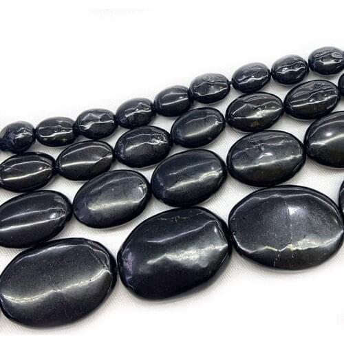 Natural Black Shungite Stone Beads 15'' Oval DIY Loose Beads For Jewelry Making Beads For Men Women Necklace Bracelet Pendant