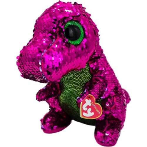15CM New Ty Beanie Big Eyes Reversible Sequin Anora the Pink Dragon Glittering Stuffed Collectible Doll Toy Child Birthday Gift