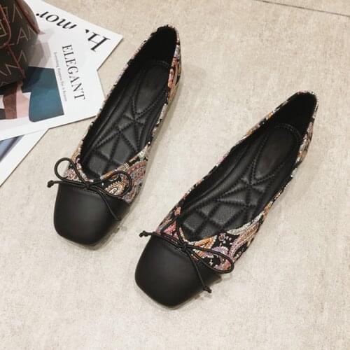 New 2021 Womens Flat Square Toe Comfortable Soft-Soled Ballet Shoes Fashion Bow Casual Flat Loafers Gray/Color Slip On Flats