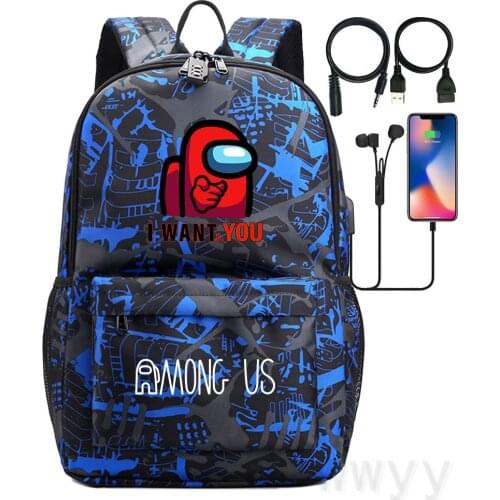 New Kids Game Among Us Backpack Student School Bags USB Charging Anti-theft Travel Backpack