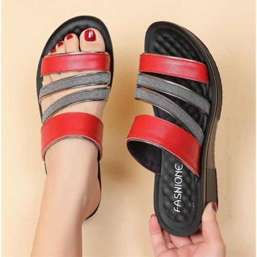 Shoes Woman Summer Sandals Women Leather Flat Comfortable Footwear Beach Slippers Womens Wedge Low Heels Shoes women shoes