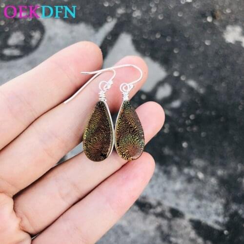 OEKDFN Real 925 Sterling Silver Drop Earrings For Women Dropwater Colorful Glaze Gemstone Party Wedding Fine Jewelry Ladies Gift