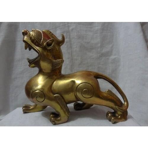 Song voge gem S2959 10" Chinese Brass Animals BiXie Buddhism Dragon Kylin Unicorn Statue Sculpture