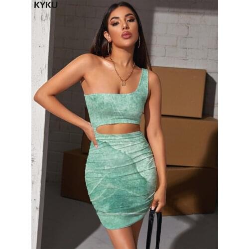 KYKU Mint Dress Women Green Halter Sleeveless Psychedelic Pleating Abstract Bodycon Dress Womens Clothing Club Vintage Beach