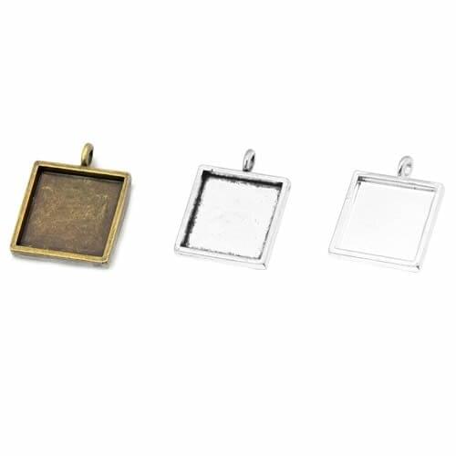 Fit 20x20mm Square Pendant Tray Cameo/Glass/Cabochon Frame bezel Settings,Zinc Alloy Pendant Charm 20pcs/lot(K02946)