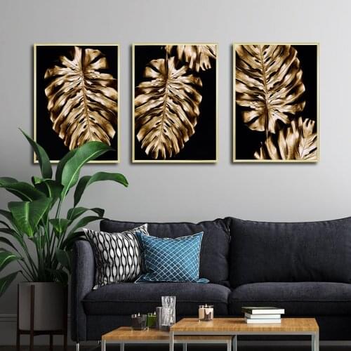 Golden Leaves Poster Plant Canvas Painting Palm Wall Art Print Monstera Modern Picture For Living Room On The Wall Home Decor
