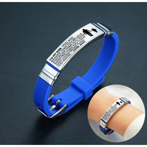 Simple Engraved Silicone Bracelets Male Punk Name Stainless Steel Engraved Black Bangle For Men Gift