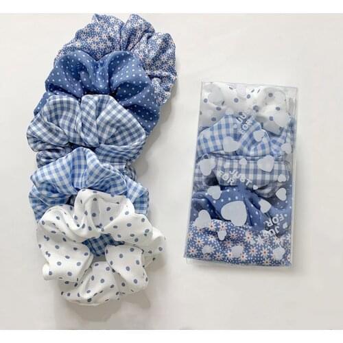 5PCS/Set Plaid Scrunchies Elastic Rubber Hair Tie Bands Women Headband Girl Hairband Female Hair Accessories Ponytail Holders