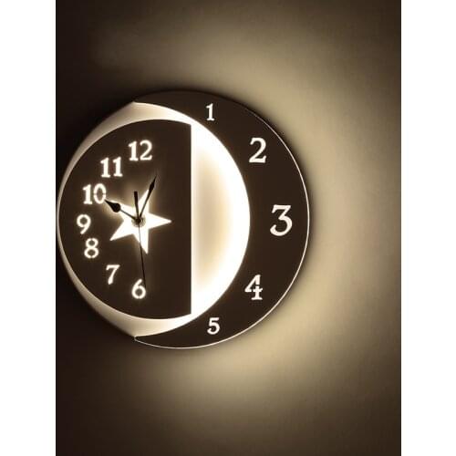 Modern Parlor Led Clock Wall Lamps Bedroom Wall Light Practical Clock Lamp Stars/Moon Wall Sconce Loft Deco Surface Mount