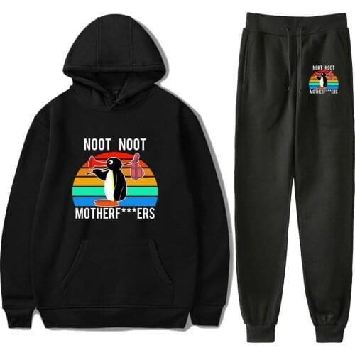Noot Noot Pingu Hoodies Sweatshirt Sets Women/men Fashion Casual Streetwear Pullover Hoodie + Pants Sport Hooded Two-piece set