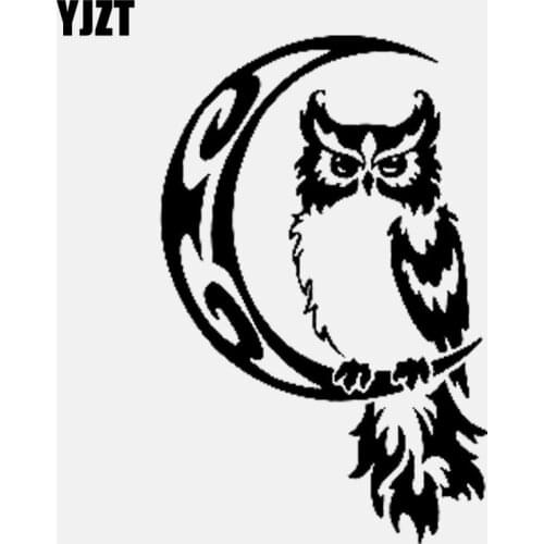 YJZT 8.4CM*13CM Owl Bird on Moon Tribal Pattern Vinyl Black/Silver Creative Car Sticker C22-0965