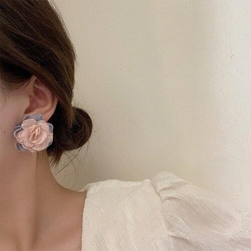 2021 Korean Trendy Vintage Aesthetic Exaggerated Big Lace Flower Stud Earrings For Women Girls Romantic Sweet Jewelry Gift