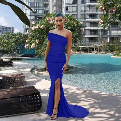 2021 European and American Summer Irregular Split Dress Evening Dress Sexy Halter Neck Dress
