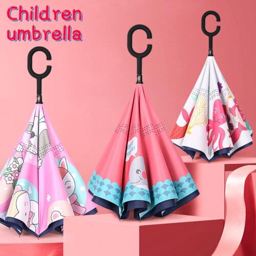 2021 Free Shipping Hot Children Double Layer Reverse Umbrella Cartoon Animal Sunscreen Long Umbrella for Boys Girls Handle Free
