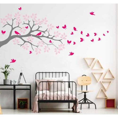 112*71CM Tree Branch Wall Decal DIY Butterfly Birds Sticker Wall Vinyl Creative Nursery Leaves Child Room Home Decoration LC1326
