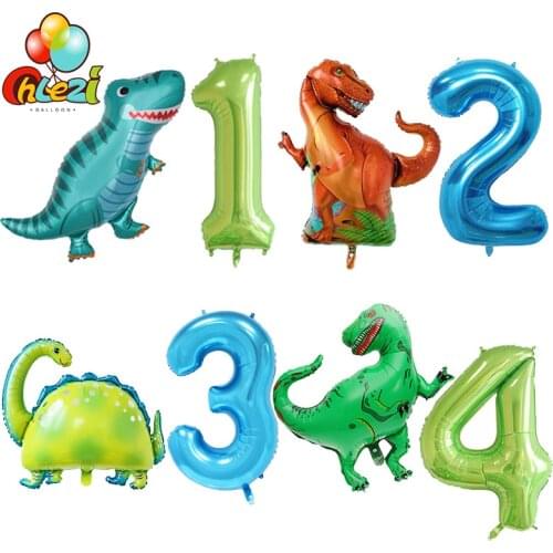 2pcs Large Dinosaur Foil Balloons 40inch Green blue Number Helium balloon Children Birthday Party Decoration Boys Animal Globos