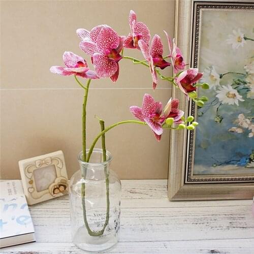 2 Forks 3D Artificial Butterfly Orchid Flower Simulation Green Plant Silk Real Touch Flower Bouquet for Home Wedding Decoration