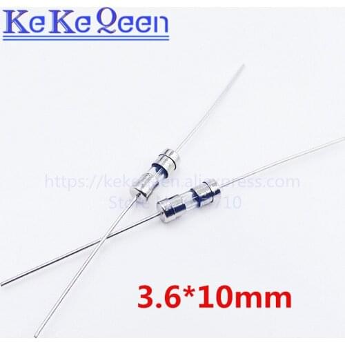 50pcs/lot 3.6*10mm 0.5A 1A 1.5A 1.6A 2A 2.5A 3A 3.15A 4A 5A 6.3A 8A 10A 12A 15A 250V 3.6*10 lead wire Slow break glass fuse