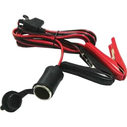 Battery Alligator Clips Clamp Clip-on to Female Cigarette Lighter Socket Outlet Boost Cable 20A Fuse 12V/24V 14AWG Cord 6 ft