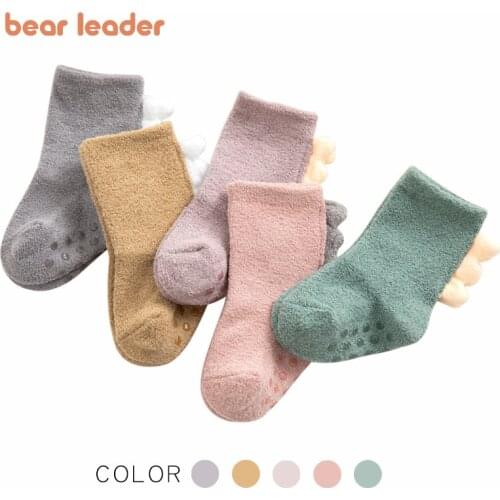 Bear Leader Newborn Baby Coral Fleece Warm Socks New Fashion Cartoon Dinosaur Socks For Boys Girls Thick Floor Socks Cute Socks
