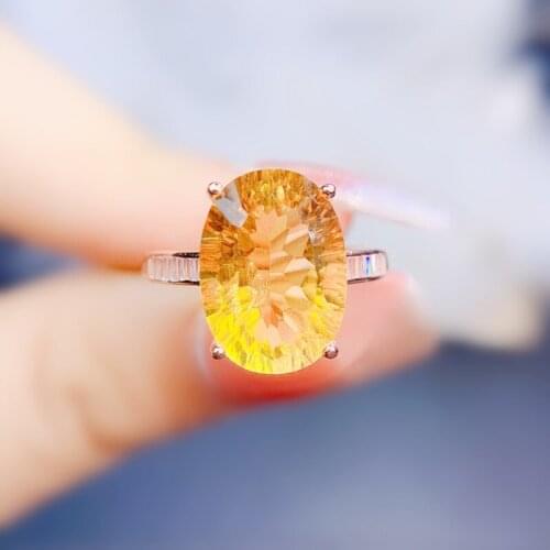 Natural real yellow citrine oval big ring Free shipping 10*14mm 6.5ct gemstone 925 sterling silver Fine jewelry J215278