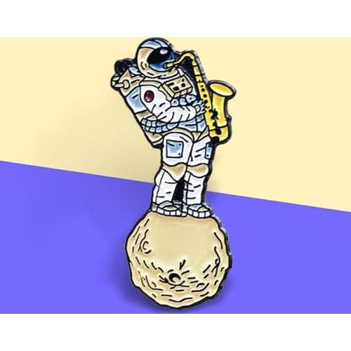 Cartoon Cosmic Astronaut Sax Brooches Custom Enamel Pin Cosmonaut Backpack Clothes Lapel Pin Badge Fun Jewelry Gift Kids Friends