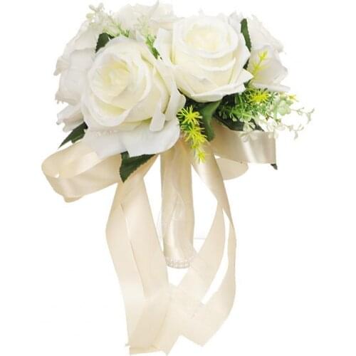 Bouquet Bride Wedding Flower Bouquet Artificial Silk Rose Fake Babys Breath Pink Bridesmaid Hold Flower Wedding Supplies