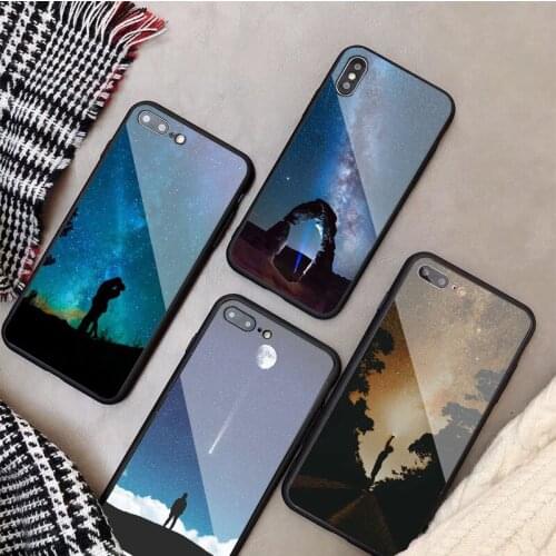 Starry Sky Tempered Glass Phone Case For iphone 12 11 Pro Max 5 6 7 8 PLUS X XS XR XSMax Shell