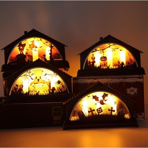 Halloween Ornament With LED Candles Light Up Party Decoration Miniature Simulation House Flameless Lamp Home Atmosphere Props