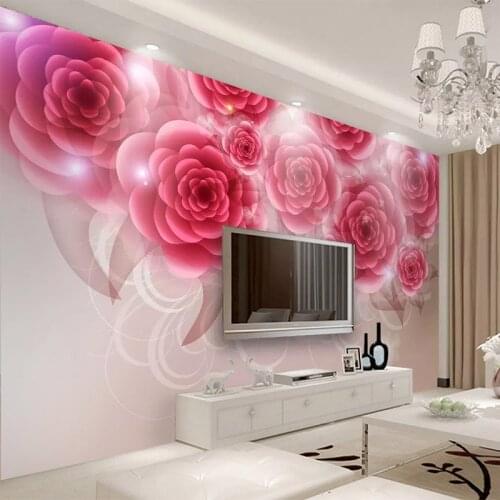 Custom Any Size Murals Wallpaper 3D Romantic Rose Red Flowers Photo Wall Cloth Wedding House Bedroom Home Decor Papel De Parede