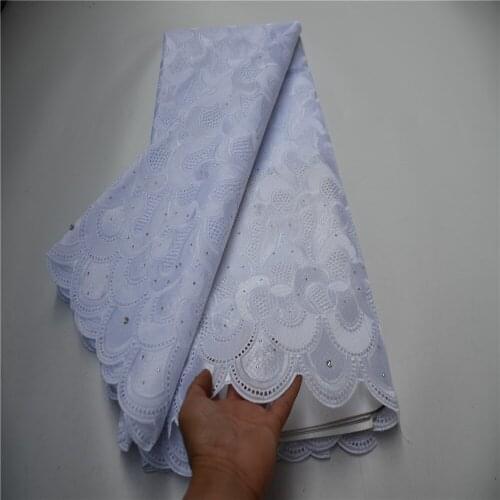 Hot sale 5 Yards white High quality African Swiss Voile Lace for wedding 100% Cotton Fabric For Wedding Dress PS904