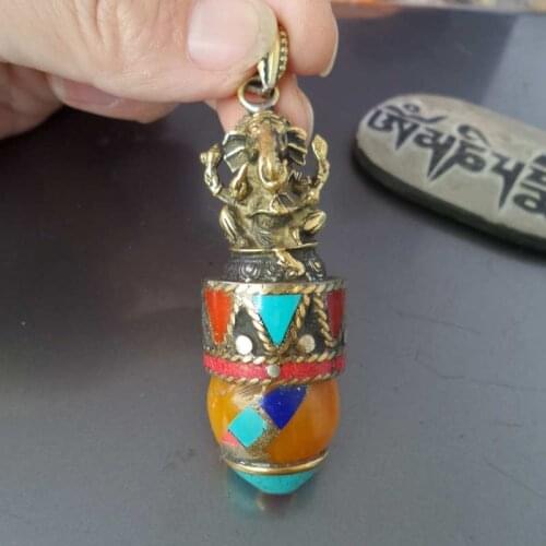 TBP608 Indian Buddhist Ganesh Amulet Pendants Brass Golden Pocket Buddha