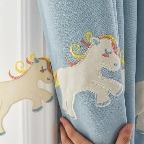 Korean Cartoon Unicorn Embroidery Window Curtain Childrens Bedroom Semi Blackout Curtain