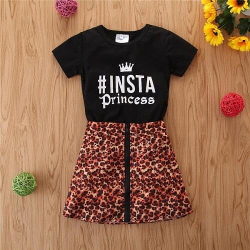 Summer Girl Set Black Girl T-shirt + Leopard Pants Children Set Kids Suit Clothes