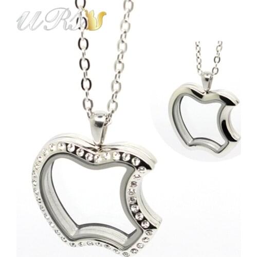 Magnetic Closure 316L Stainless Steel Czech Crystals Apple Glass Floating Memory Locket (locket only)