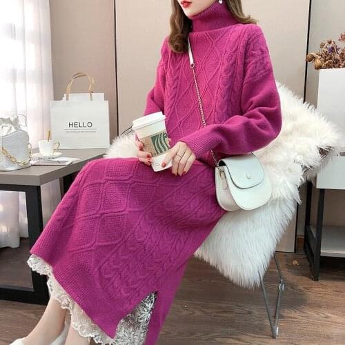 2021 Fashion Girls Sweater Dress Autumn Winter Thick Knitted Dress Women Lazy Wind Plus Size Sweater 222b