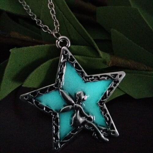 MQCHUN Glowing Luminous Pendant Fairy Angel Sitting on the Crescent Moon Star Necklace Hot Glow in the Dark Fluorescence Jewelry