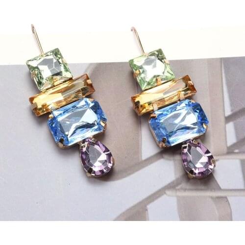 New Design Long Geometric Metal Colorful Crystal Drop Earrings High-Quality Rhinestones Jewelry Accessories For Women Wholesale