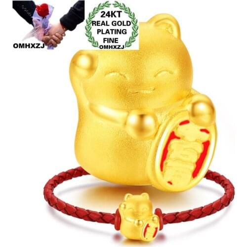 OMHXZJ CA297 Wholesale European Fashion Unisex Party Birthday Gift Fortune Cat Bracelet DIY Accessories 24KT Gold Pendant Charm