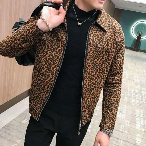 Autumn Leopard Print Zipper Flow Loose Coat Casual Mens Chaqueta Hombre Bomber Jacket Men 2020