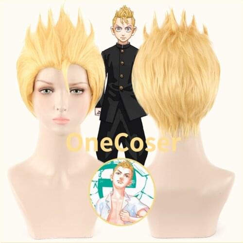 Anime Tokyo Revengers Takemichi Hanagaki Cosplay Wig Golden Blond Short Hair Heat Synthetic Fiber Hair + Free Wig Cap Halloween