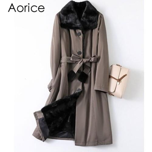 A11005 Women Winter Warm Real Mink Fur Parka Coat Jacket Female Girl Lady Long Trench Overcoats