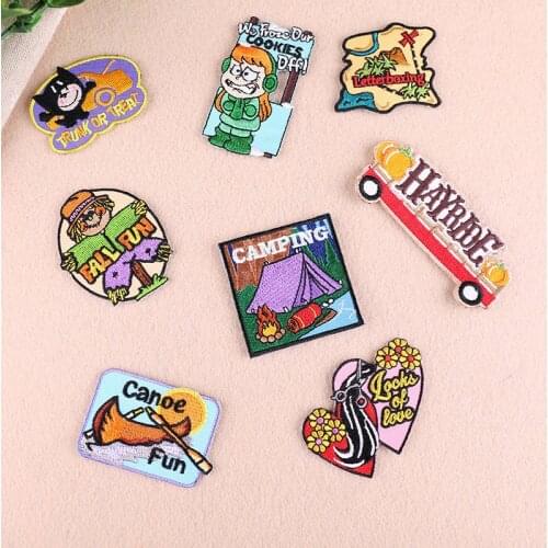 PGY 1PCS Cartoon Patch Camp Patch Biker Iron On Jeans Badges Cheap scarecrow Embroidered Patches children Clothes Stickers