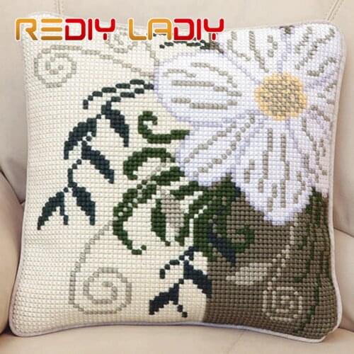 REDIY LADIY Cross Stitch Cushion Cover Living Room Pillow Case Flowers Chunky Yarn for Embroidery DIY Unfinished Throw Pillows