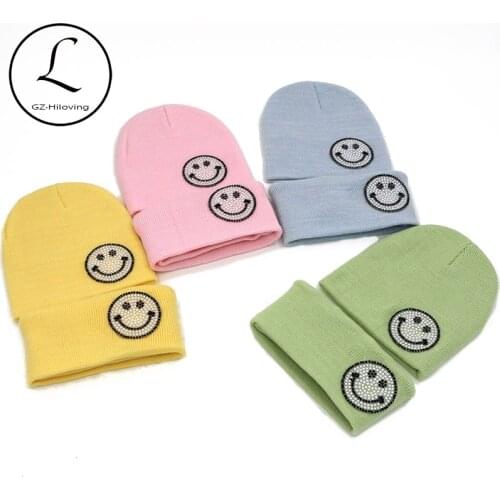 2017 New Kids Beanie Hat Scarf Set 2pcs Cute Candy Solid Color Baby Girls Boys Smile Beanies Cap Knit Hat Scarf Warm Winter Set