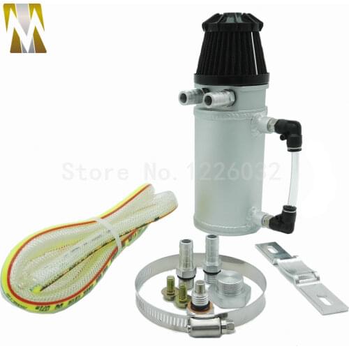 Black / Silver Aluminum Oil Reservoir Catch Can Tank With Black Breather Filter Baffled Racing Polished Oil Tank
