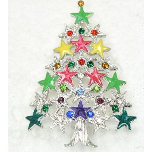 Colorful Rhinestone Christmas tree Pin brooches C550 E