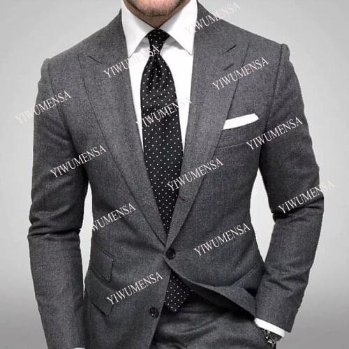 YIWUMENSA Tweed Wool Groom Wear Prom Party Dinner Men Suits For Wedding 2 Pieces Jacket With Pants Slim Fit Balzers Custom Made