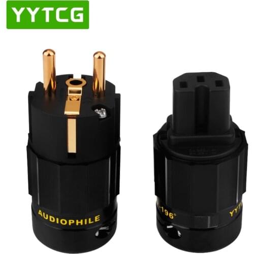 YYTCG G2 1pair 24K Gold Plated EU European Schuko Power Connector IEC Plug
