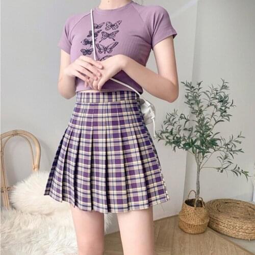 Harajuku Style Women Plaid Skirt 2021 Summer High Waist Chic A line Midi Skirts Club Party Casual Short Pleated Skirt Uniforms